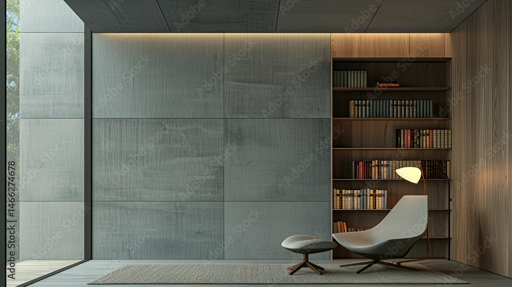 Poster modern minimalist reading nook with large windows