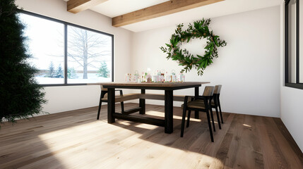 Fototapeta premium Modern Dining Room With Christmas Decor