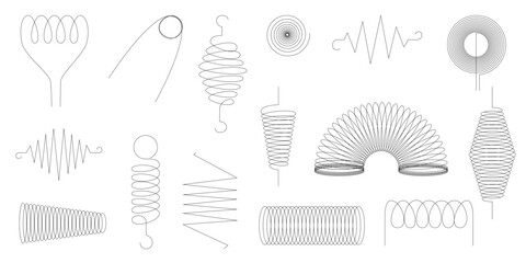 Line art icons featuring spring spiral and coil shapes ideal for creative projects seasonal themes posters web design branding materials and minimalist graphic elements
