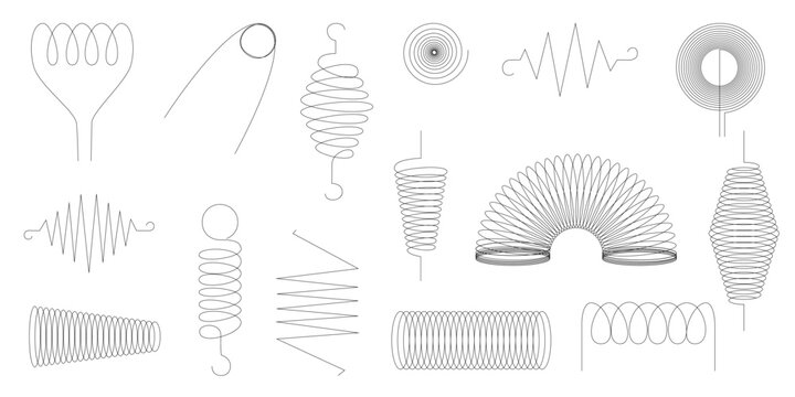 Line art icons featuring spring spiral and coil shapes ideal for creative projects seasonal themes posters web design branding materials and minimalist graphic elements
