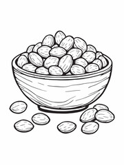 wooden bowl filled with whole almonds minimalist line art.eps