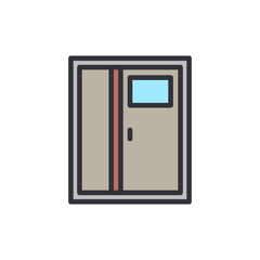 Stylized interior door with square window and sliding panel vector illustration