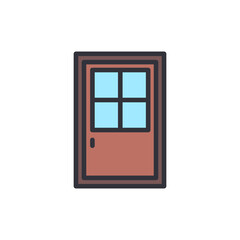 A stylized, cartoon-like representation of a simple door with window panes