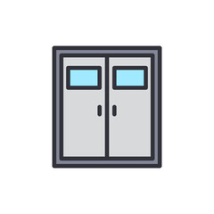 Double doors with windows and grey frames minimal flat design style
