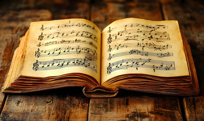 Obraz premium Antique open book yellowed pages vintage texture