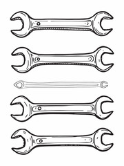 wrench line art sketch on white background.eps