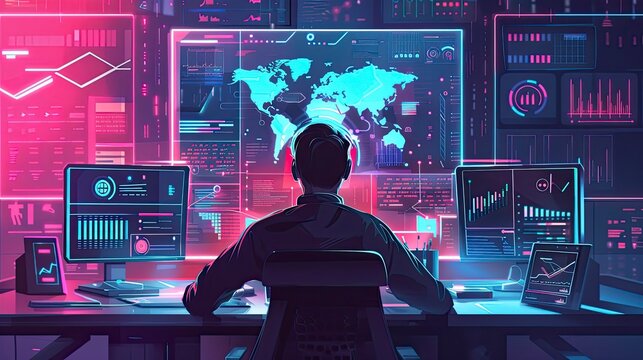 Person monitors global data streams
