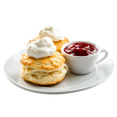 Biscuits with Whipped Cream and Jam Isolated on Transparent Background