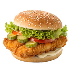 Crispy chicken burger  isolation on transparent background