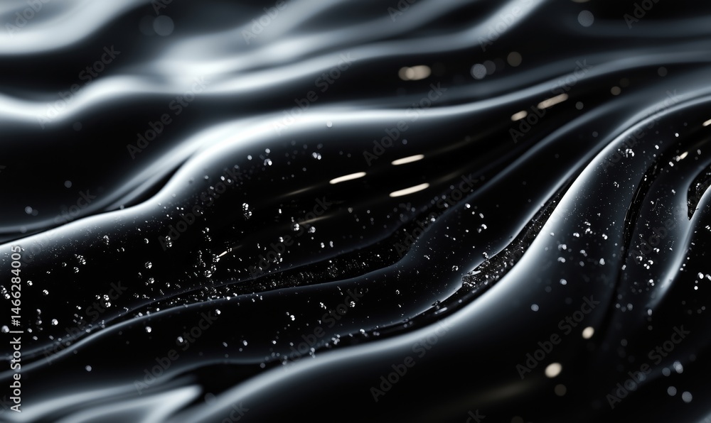 Poster abstract black liquid surface with waves and bubbles creating a dynamic visual effect