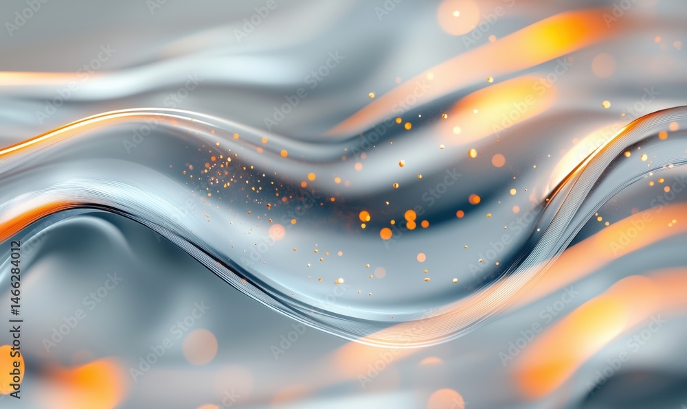 Poster abstract flowing waves with orange and silver tones creating dynamic visual effects