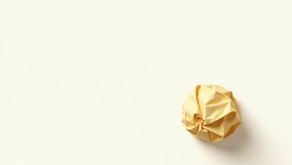 Fototapeta premium Abstract Pastel Yellow Crumpled Fabric Ball on White Background Minimalist Design Texture