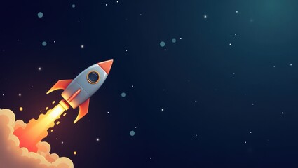 Naklejka premium Cartoon Rocket Launching into Space Startup Concept Cosmic Background