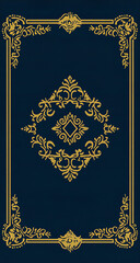 Obraz premium Close-up of Navy Blue Agnella Tempo Kaira Rug with Ornate Gold Floral and Diamond Pattern in Classic Oriental Style 