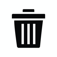 Simple Black Trash Can Vector Icon for Waste and Recycling