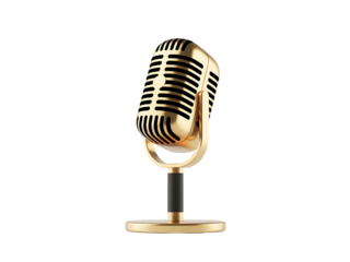 Golden Retro Microphone Highlighted on transparent Background for Performance or Recording