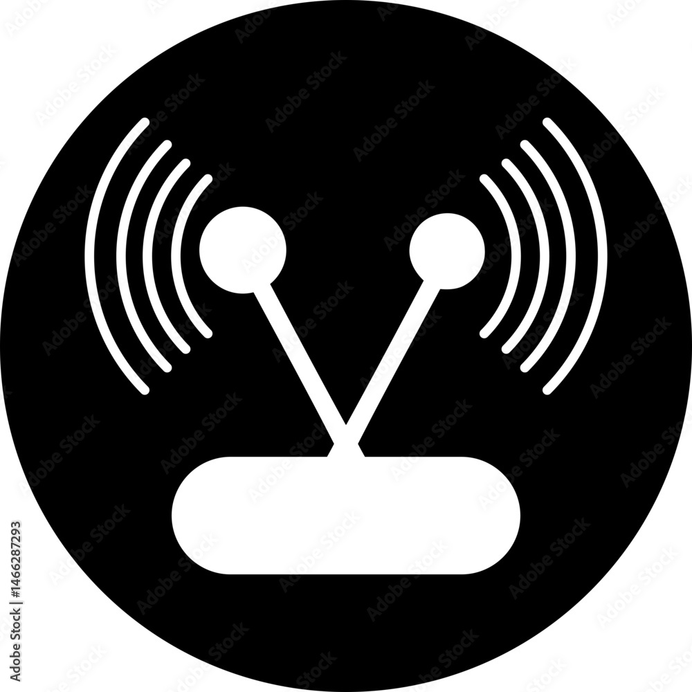 Poster wireless signal icon in black circle - white/transparent wifi connection symbol on black background 
