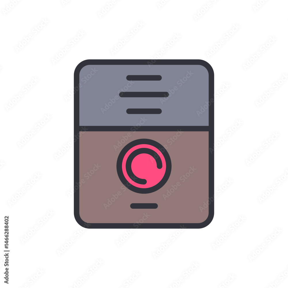 Poster retro-styled digital device illustration with a central round element