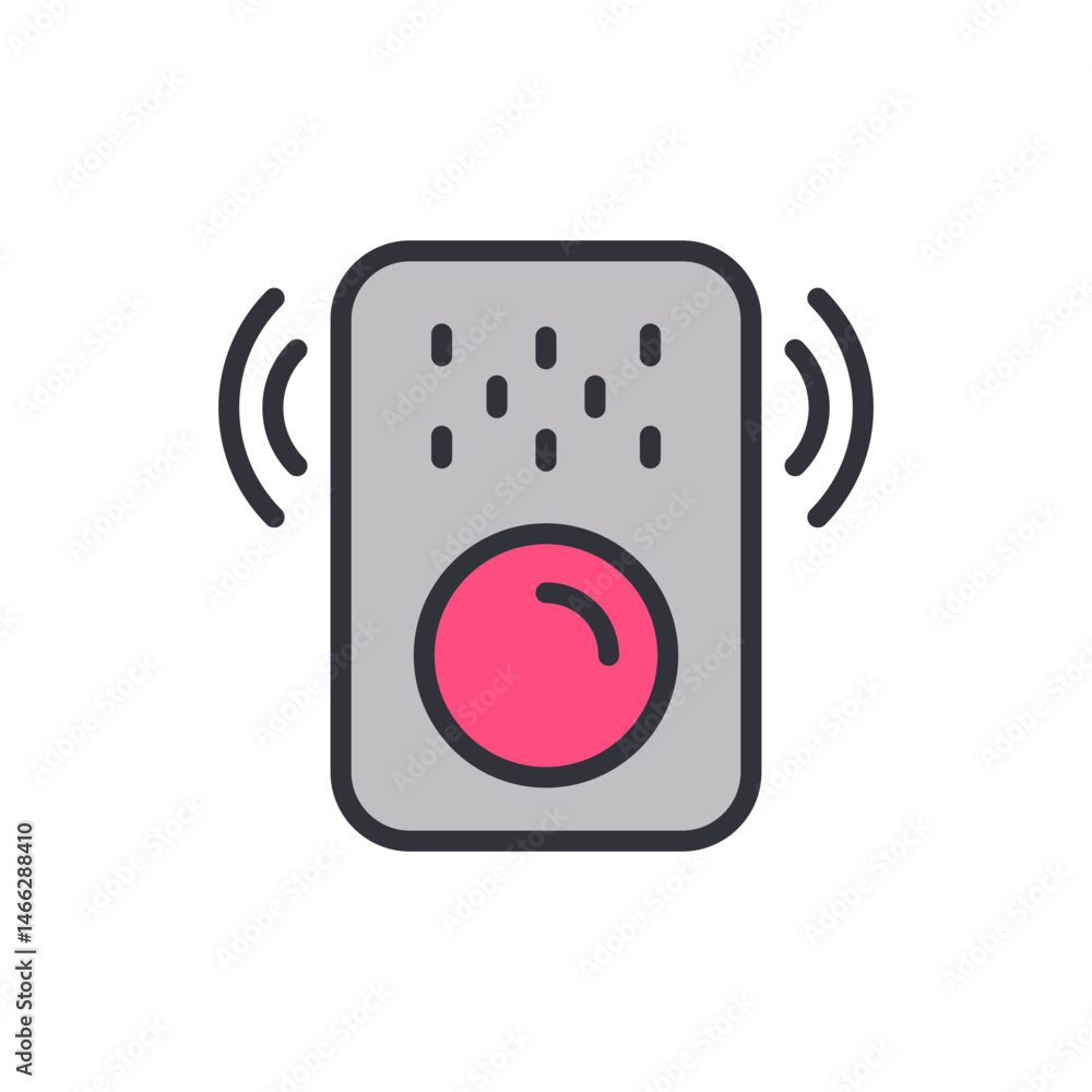 Poster stylized loudspeaker with sound waves emanating for audio output