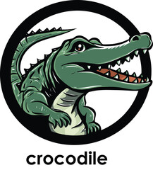 Crocodile Logo in Circle – Angry Green Alligator Mascot Vector Illustration