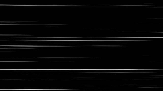 Right to Left speed lines moving with alpha channel. black anime background, manga speed line motion 4K video animation. Anime Horizontal Speed Lines Seamless recurring speed line background.