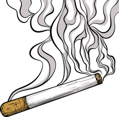 Burning Cigarette with Smoke – Realistic Vector Illustration of Smoking Stick