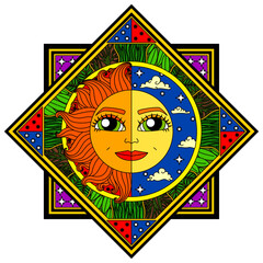 vector sun and moon design. Cartoon clip art isolated on transparent background. Hand drown design element. 