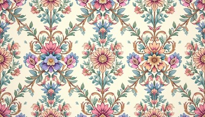 Intricate floral damask pattern in pastel hues, home, decor, pretty