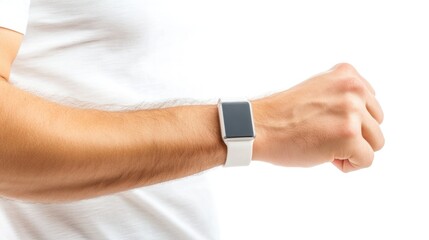 Fototapeta premium Smartwatch on Wrist: A close-up shot features a person's wrist adorned with a sleek smartwatch, highlighting the seamless integration of technology with everyday life.