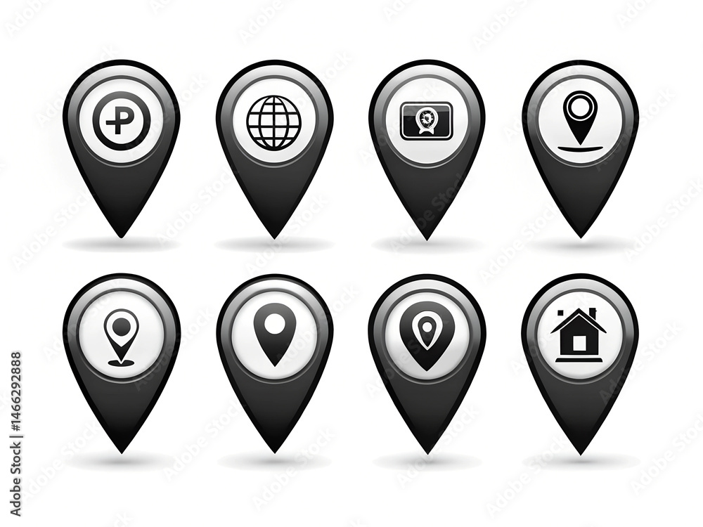 Aufkleber location mark set isolated on white background. a set of black and white icons with the word 