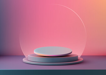 modern 3D pink purple orange gradient podium mockup showcase display three tiered translucent circle abstract background