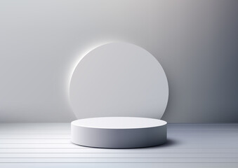 minimalist white cylindrical podium mockup on grey gradient background 3d product display showcase stand modern clean