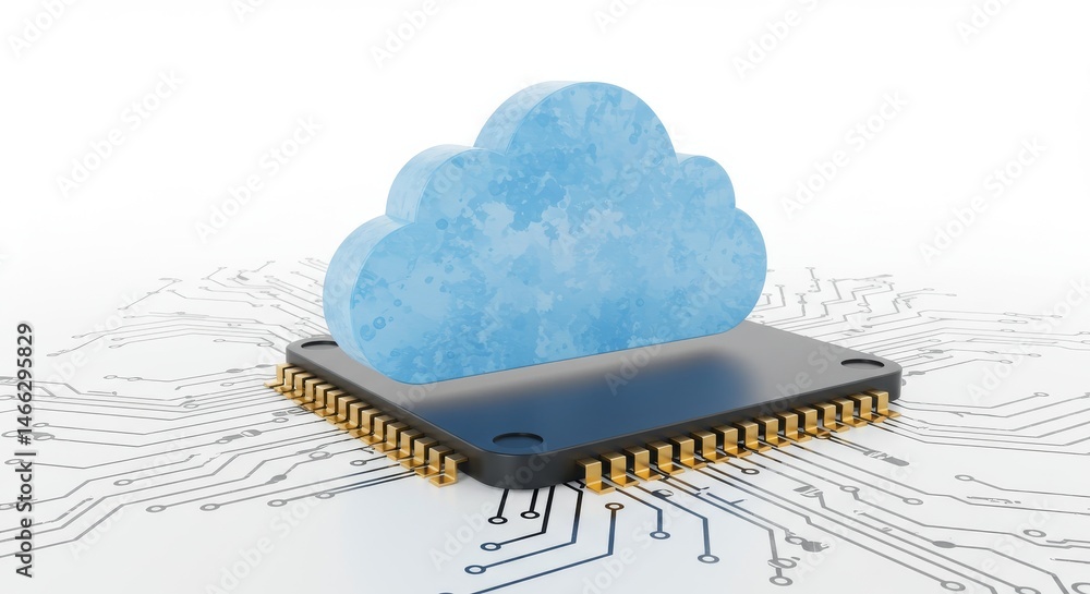 Aufkleber 3d of cloud computing icon on circuit board - cloud computing, technology, data storage, network, in