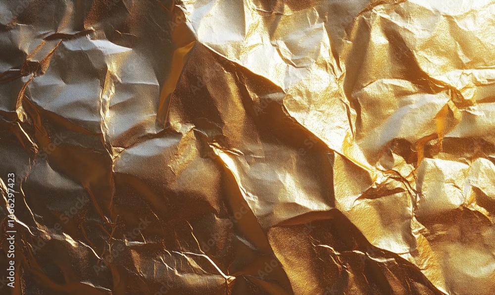 Poster shiny gold foil texture with crumpled surface for backgrounds and design elements