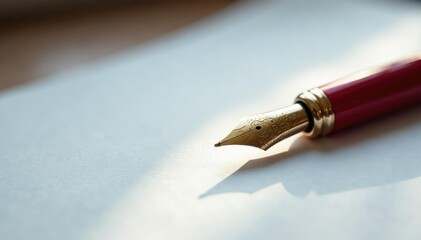 Fototapeta premium A single fountain pen rests on pristine white , stationery, metal