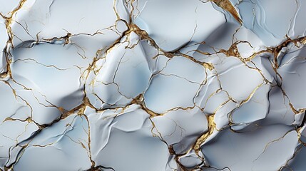 Cracked Blue Surface with Golden Veins, Abstract Textured Background