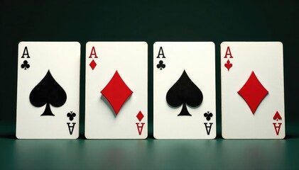 Four aces aligned neatly, showcasing their details , clubs, spades