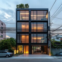 Stylish City Building with Black Frame Structure
