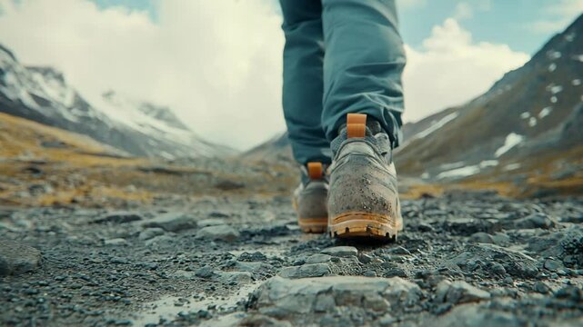 Exploring rugged mountain trails while hiking on a warm afternoon