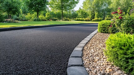 Paved driveway with landscaped borders
