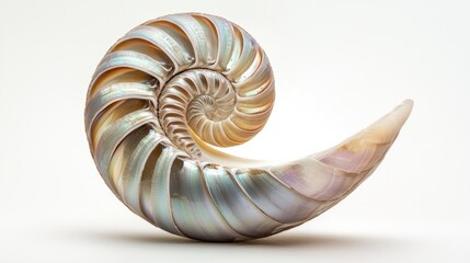 Intricate spiral shell, showcasing iridescent hues.