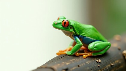 Obraz premium Green tree frog perched on white, vibrant color, macro photography, wildlife photography
