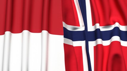 Flags of INDONESIA and NORWAY with realistic cloth texture