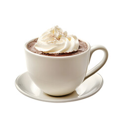 Steaming Cup of Creamy Hot Chocolate with Whipped Cream isolated on transparent background