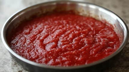 Tomato sauce in pan on counter
