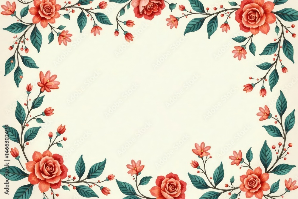 Poster intricate floral and foliage design in a soft color palette creates a delicate, repeating pattern , 