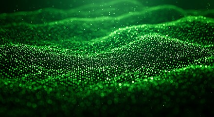 Emerald Data Stream: Abstract Green Binary Code Flowing Over Digital Terrain