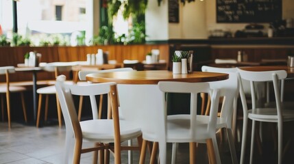 Obraz premium White chairs arranged in dining room