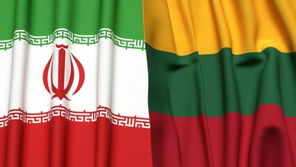 Flags of IRAN and LITHUANIA with realistic cloth texture