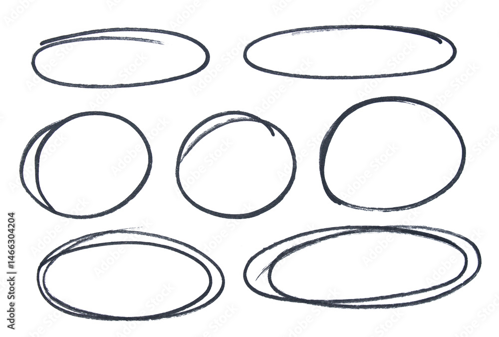 Poster set of black highlight circles on transparent background cut out design elements